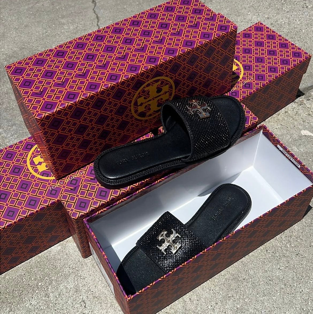 TB Black slip on sandals
