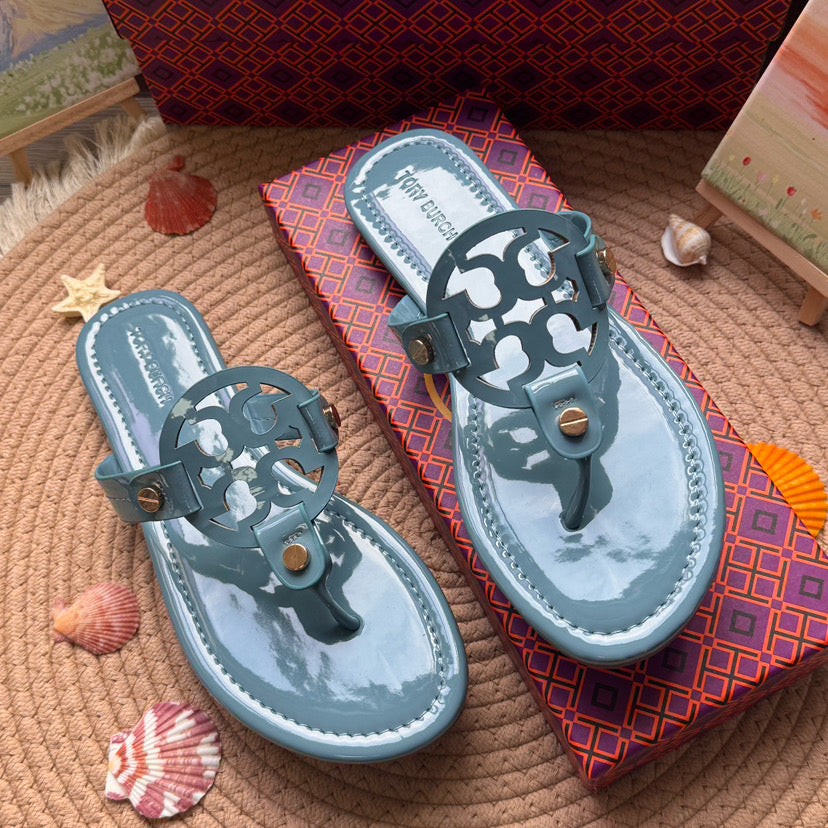 TB Blue Glossy Sandals