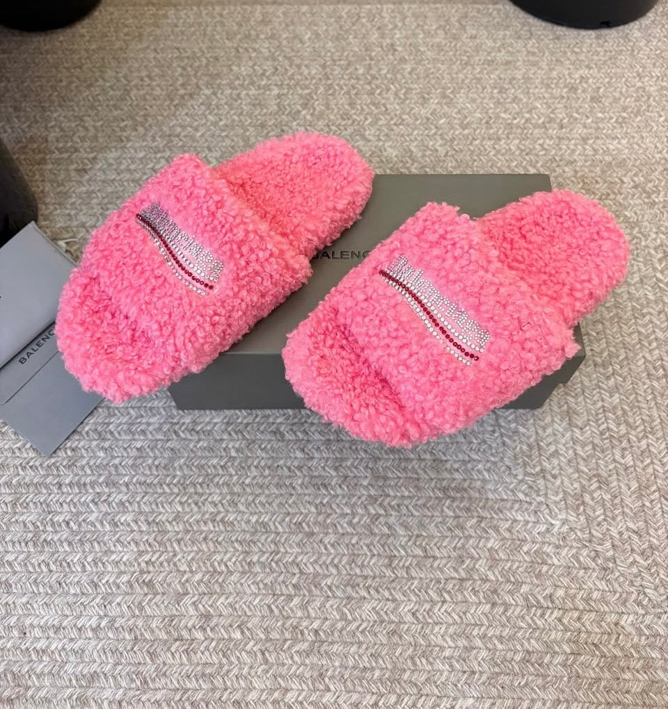 Balenciaga pink rhinestone slippers
