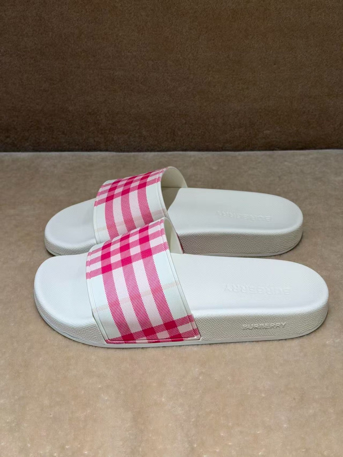 Pink white Burberry Slides