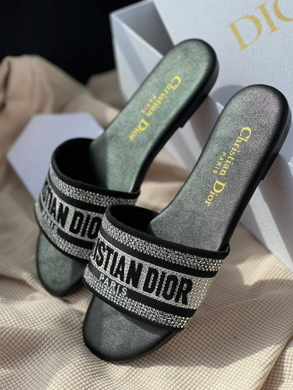 Christian Dior Sandals Black Silver Sparkly