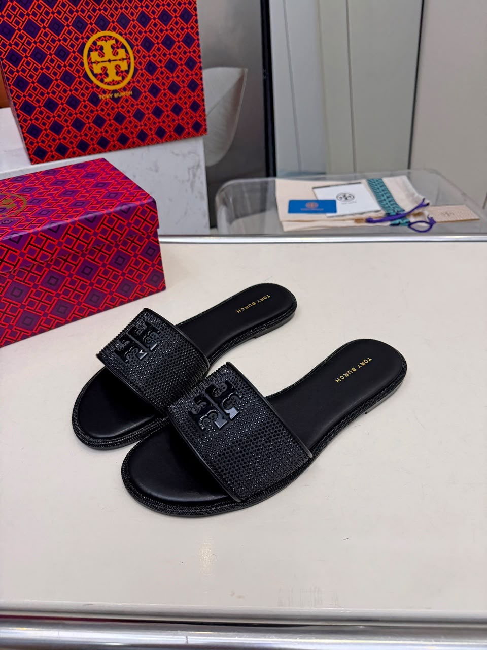 All Black Tory Burch Slide in sandals