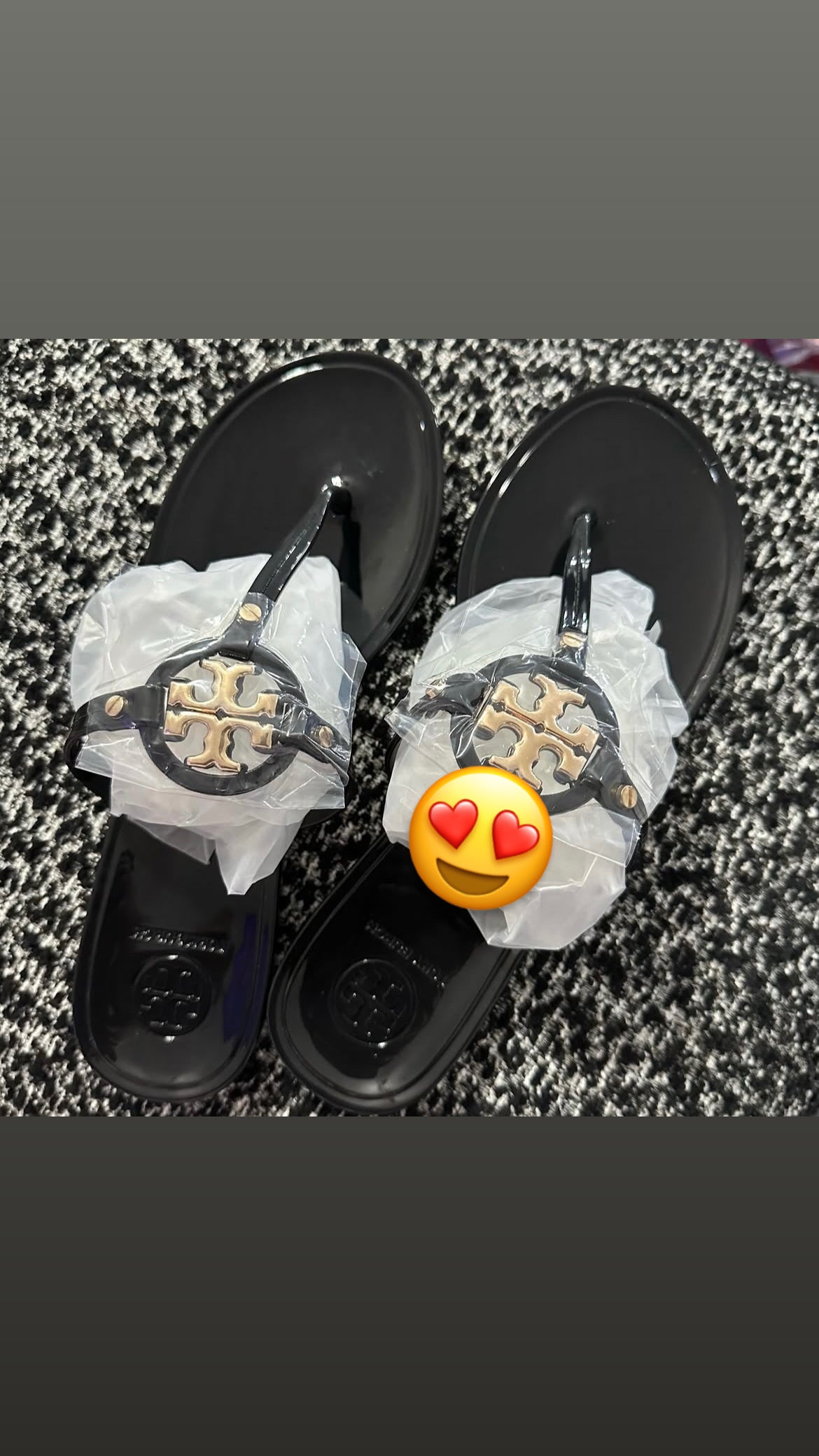 TB black gold logo sandals