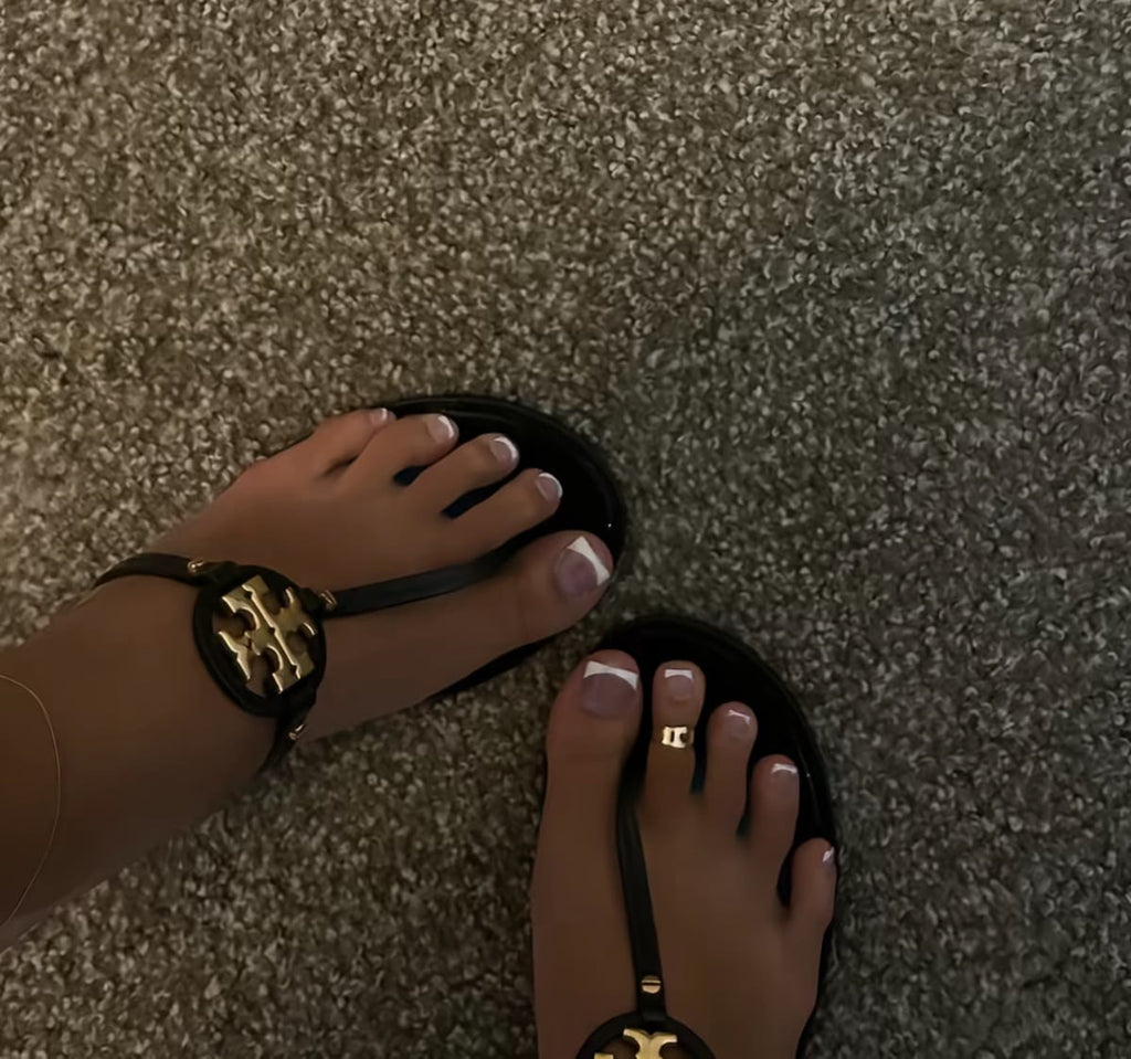TB black gold logo sandals