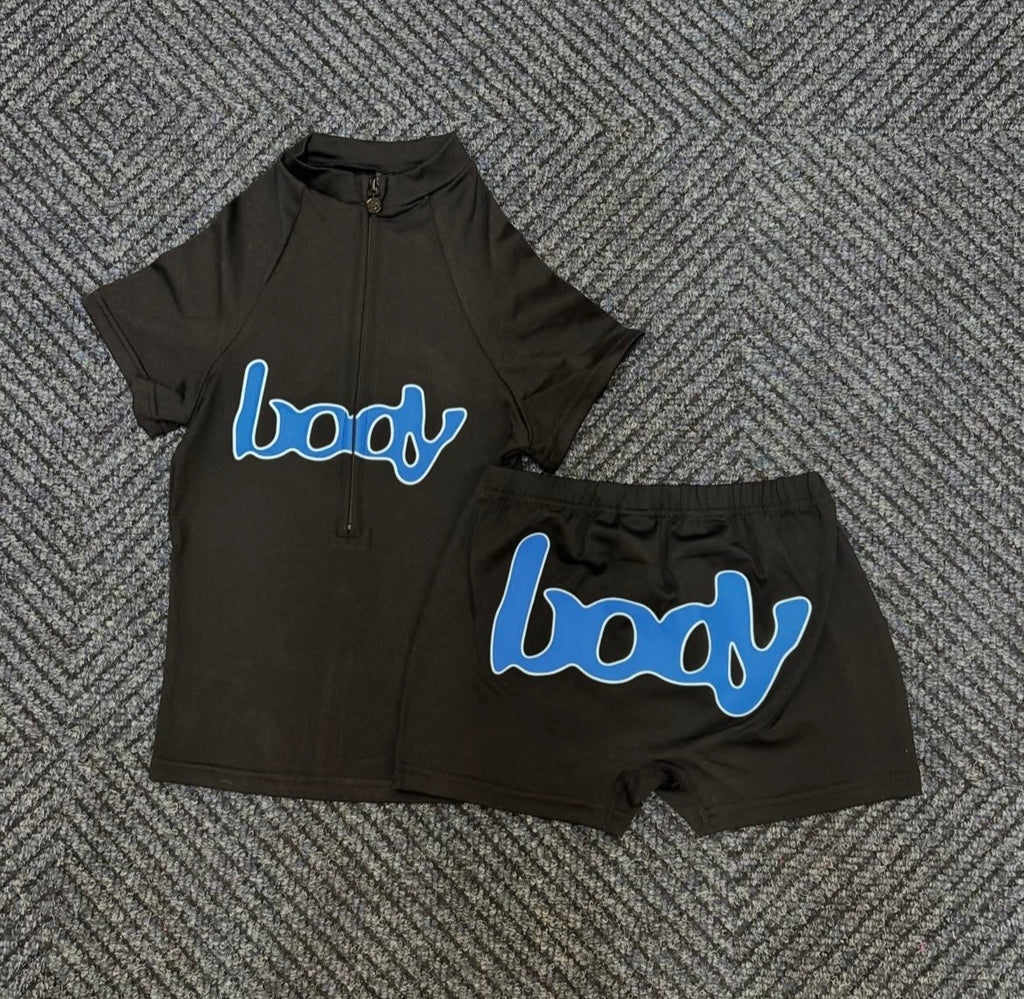 Bodybyraventracy black/blue shorts set