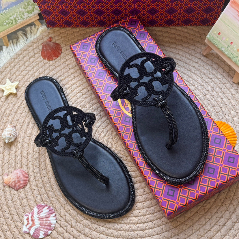 TB Black Rhinestone Sandals