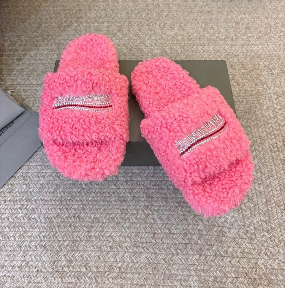 Balenciaga pink rhinestone slippers
