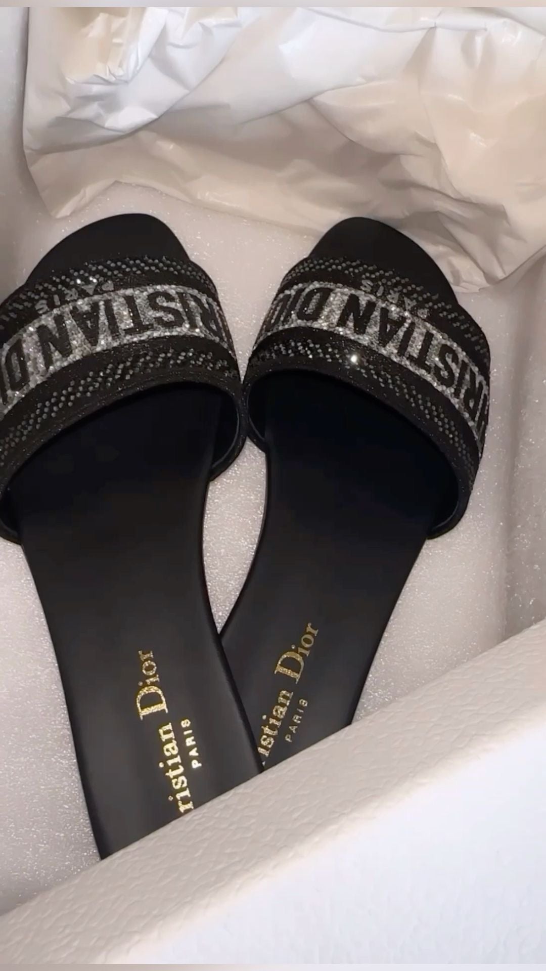 Christian Dior Sandals Black Silver Sparkly