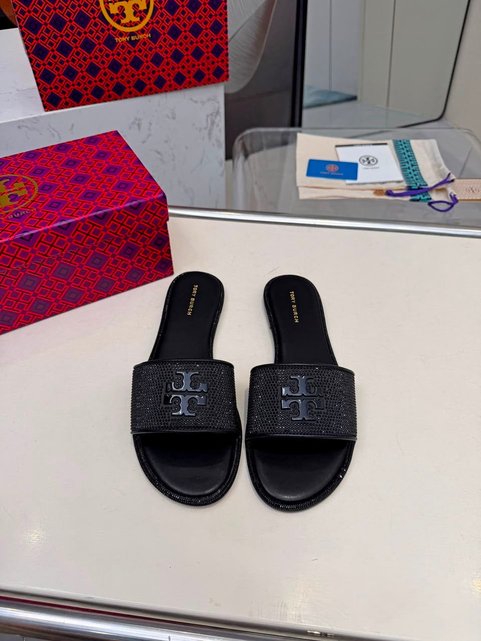 All Black Tory Burch Slide in sandals