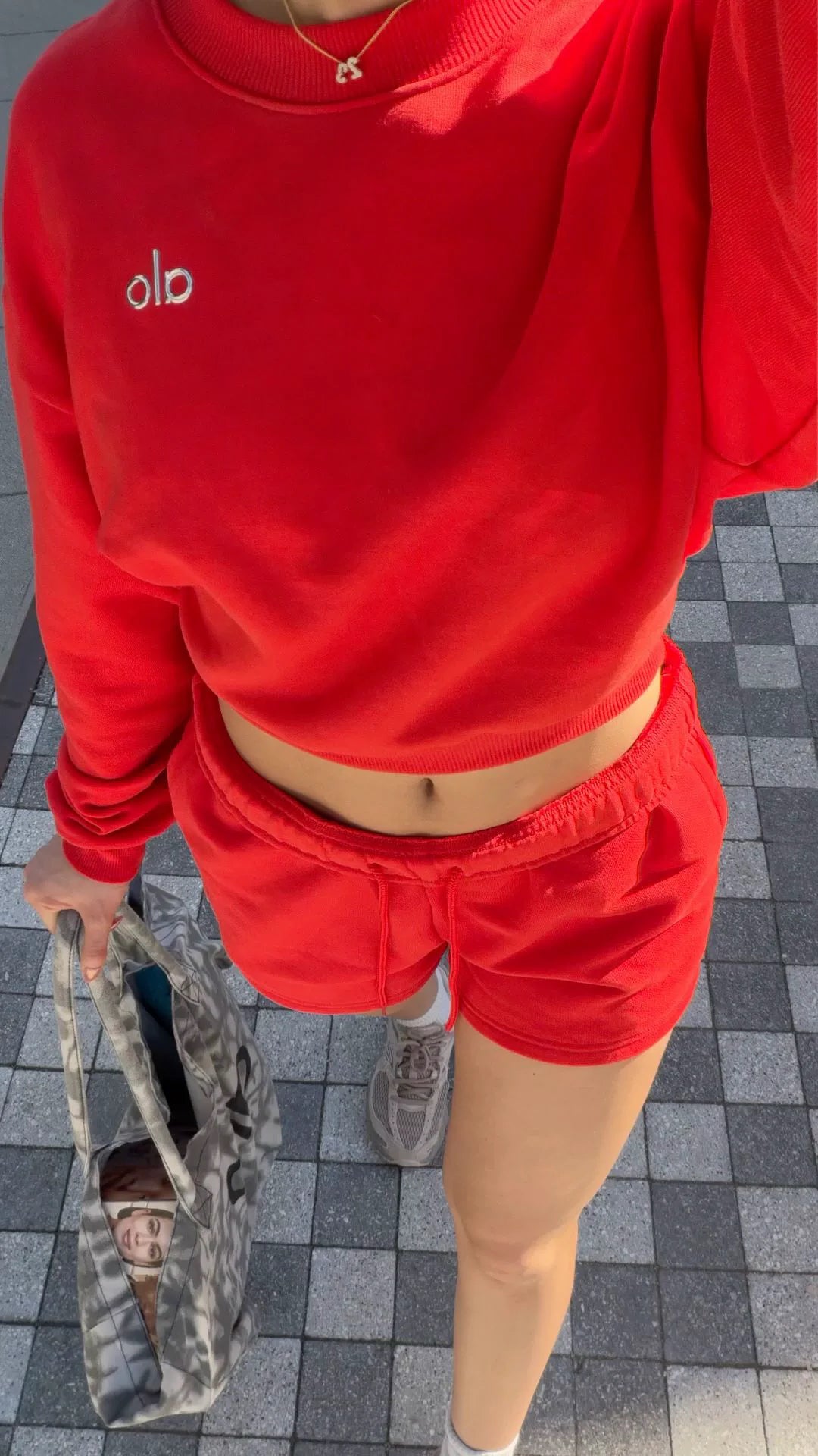 alo red shorts & long sleeve set