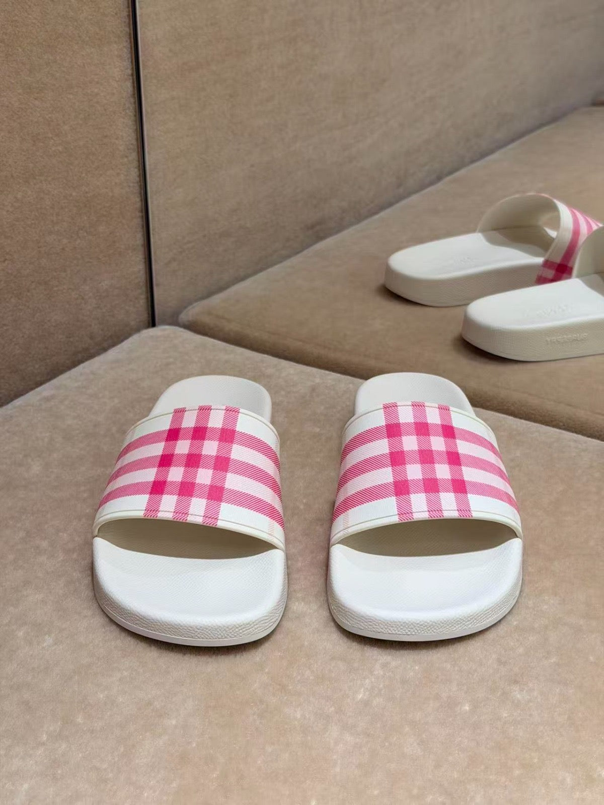 Pink white Burberry Slides