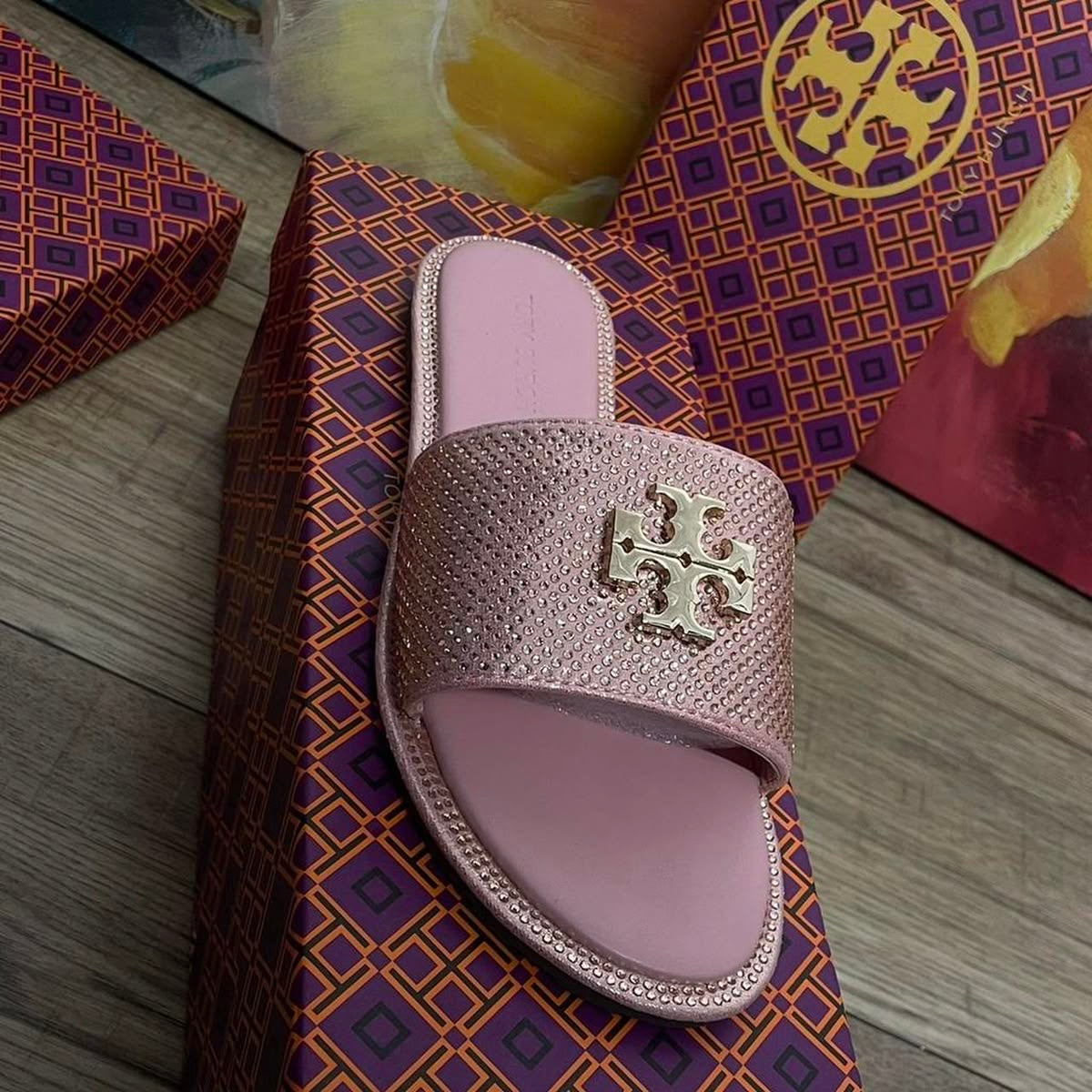 TB pink slide on sandals