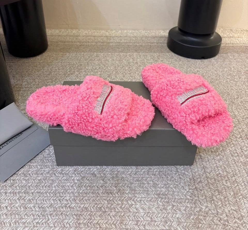 Balenciaga pink rhinestone slippers