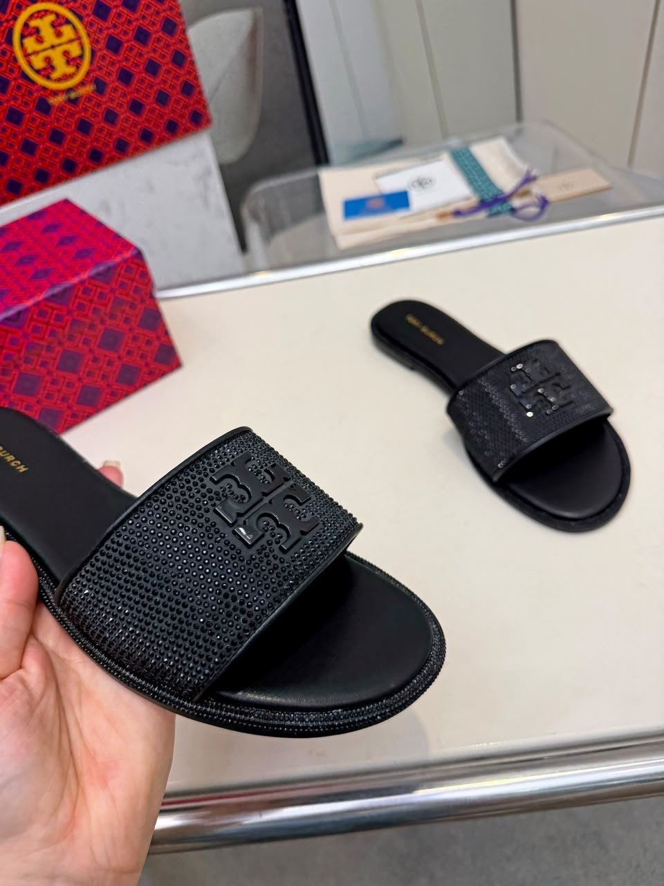 All Black Tory Burch Slide in sandals