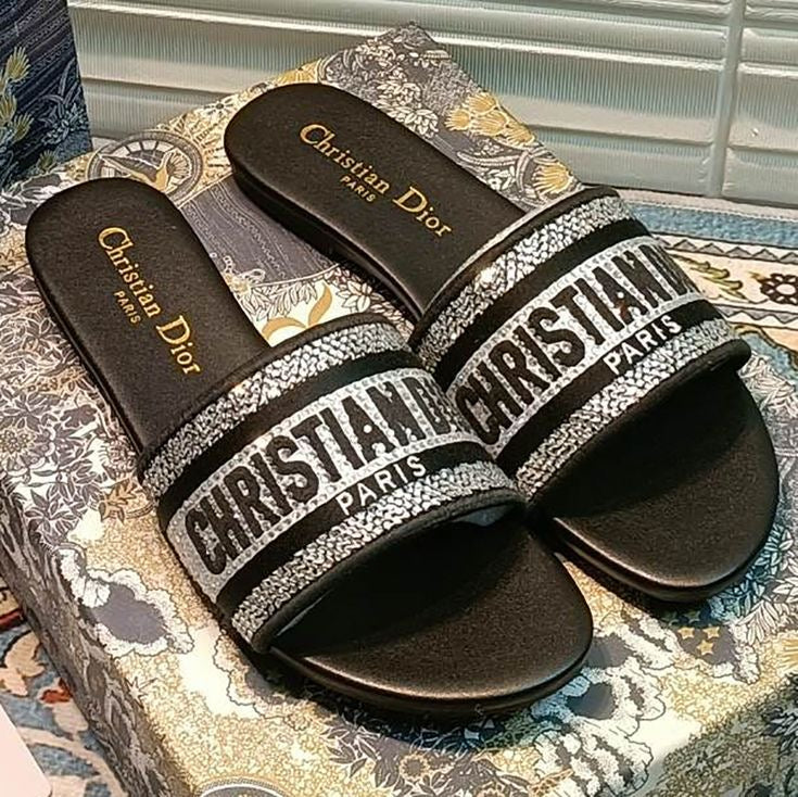 Christian Dior Sandals Black Silver Sparkly
