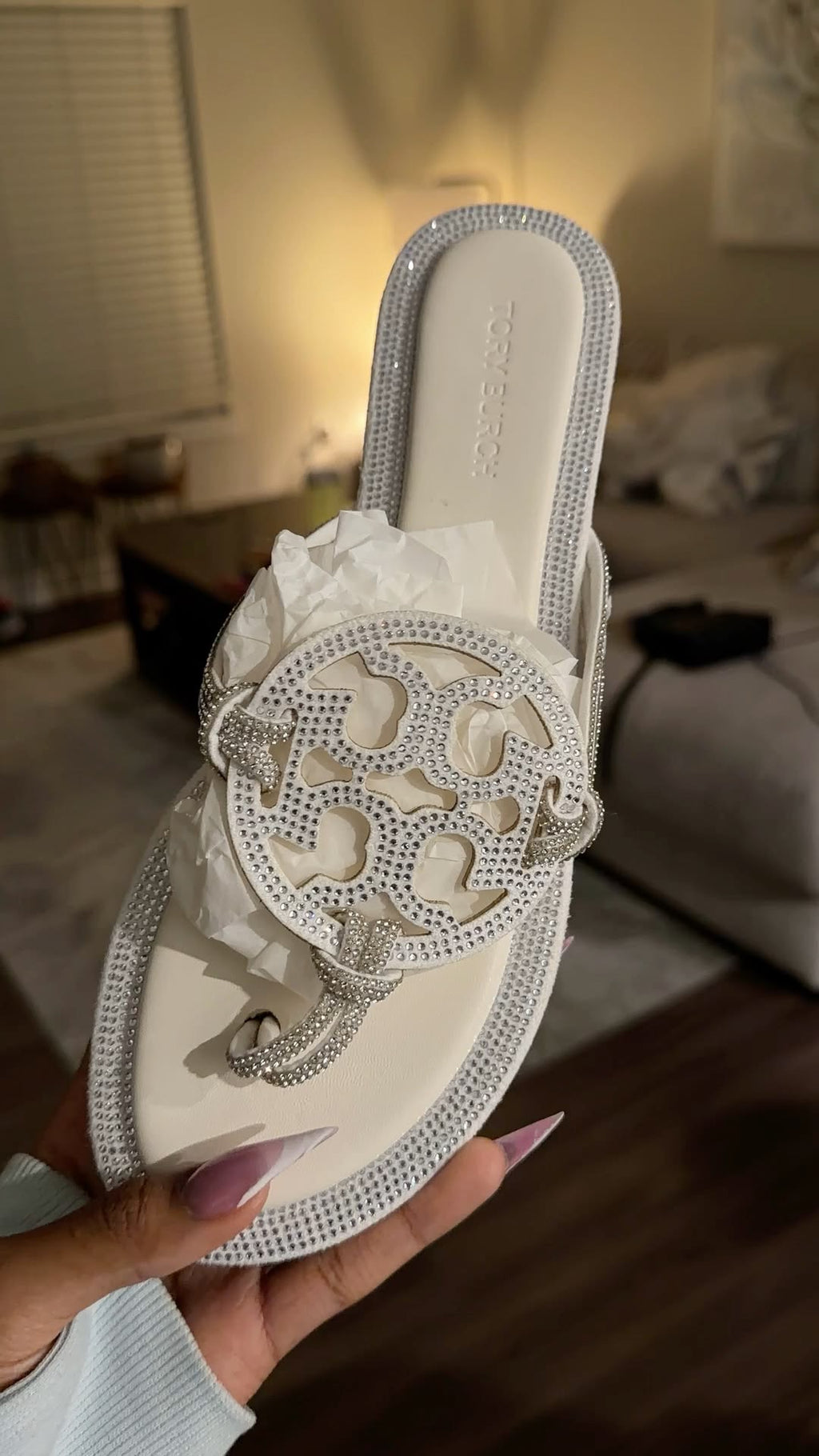 TB White Rhinestone Sandals