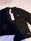 alo shorts & long sleeve set black