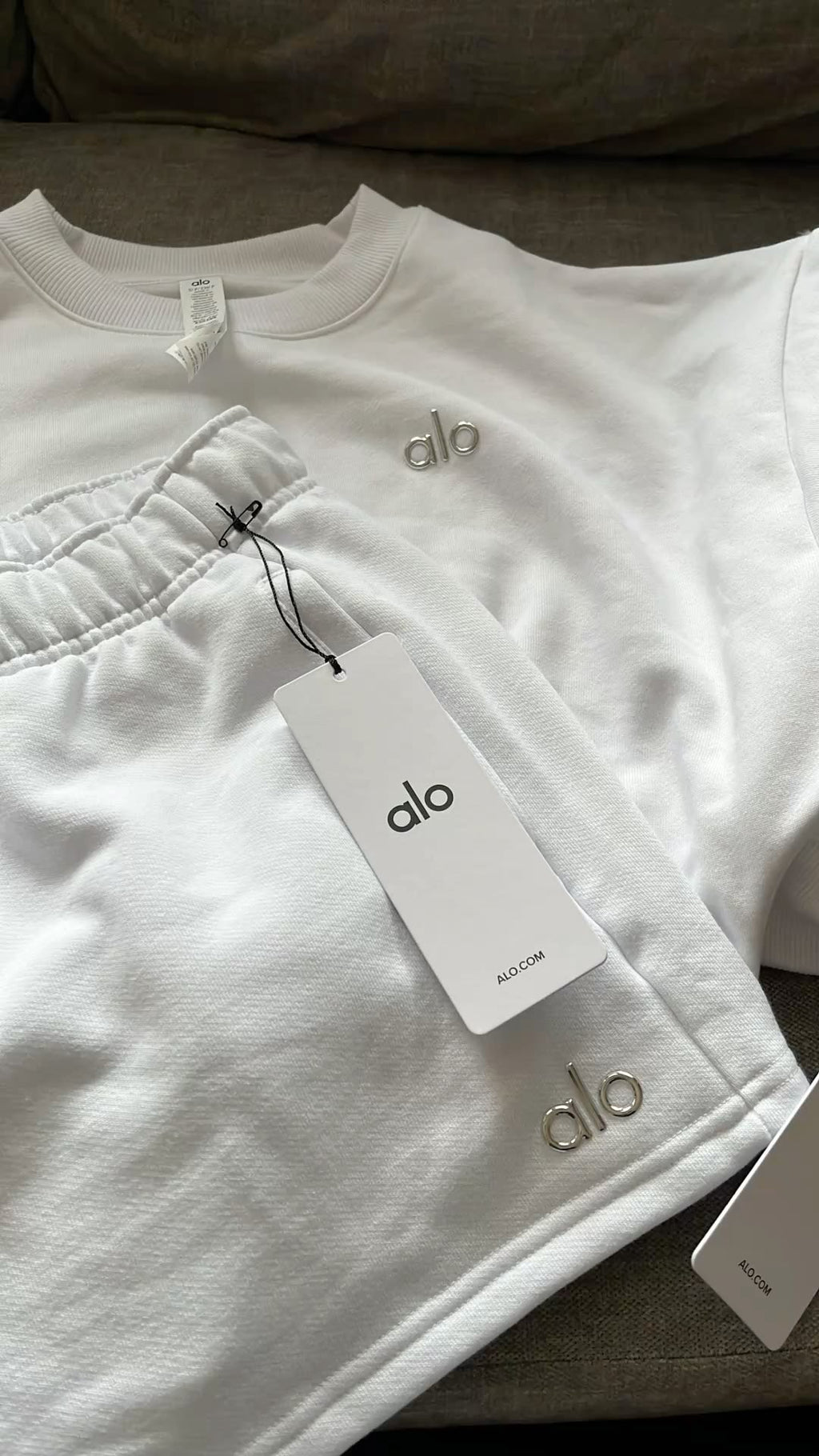 alo shorts & long sleeve set white