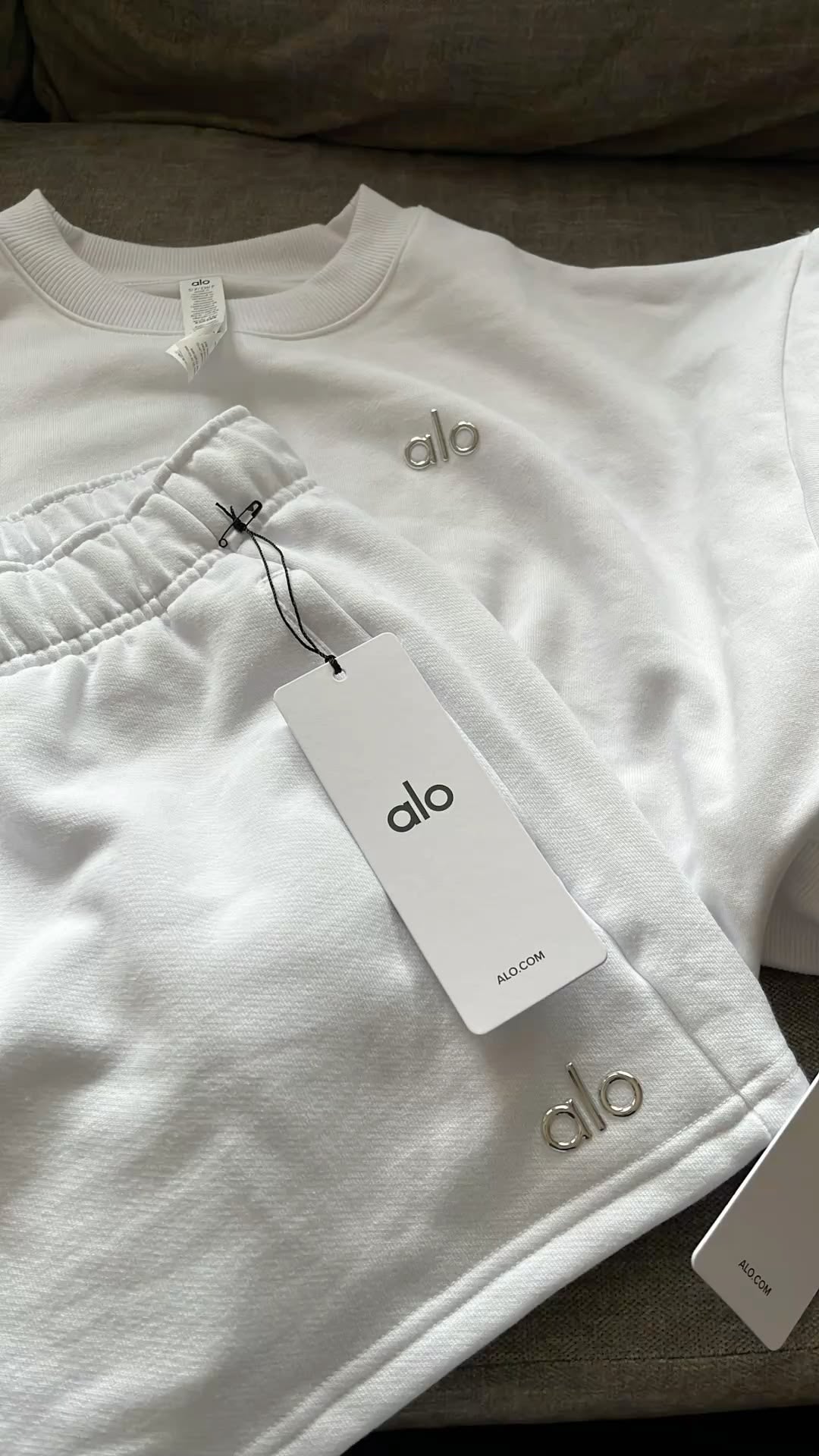 alo shorts & long sleeve set white