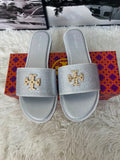 Tory Burch Sandals Silver gold logo