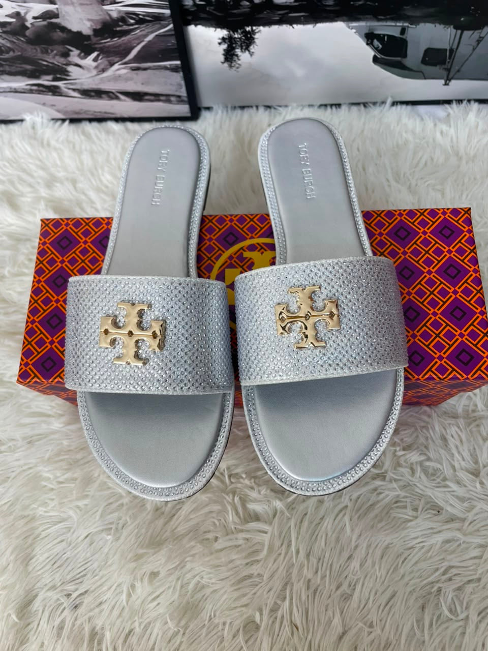 Tory Burch Sandals Silver gold logo