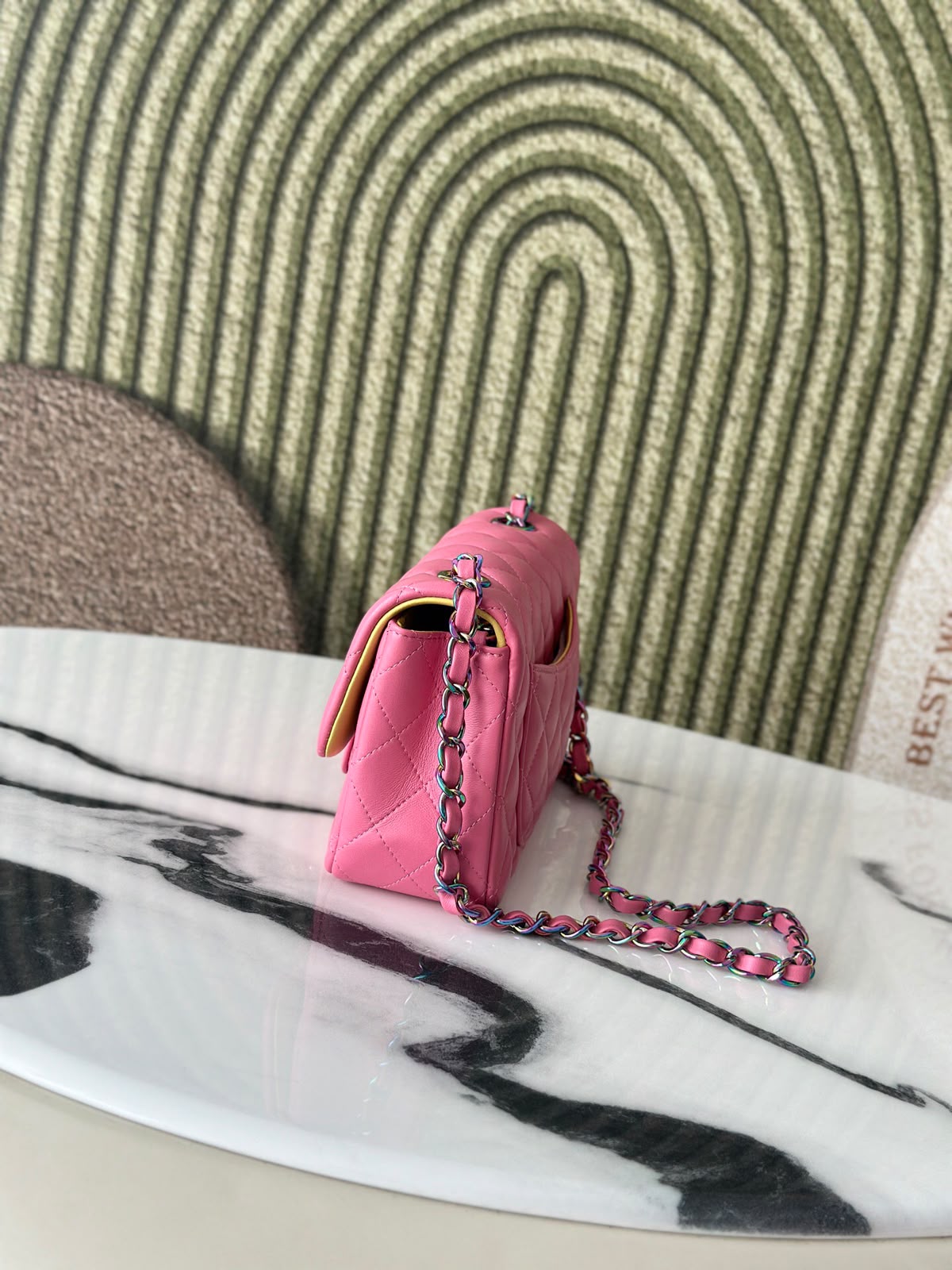 Chanel Handbag pink yellow