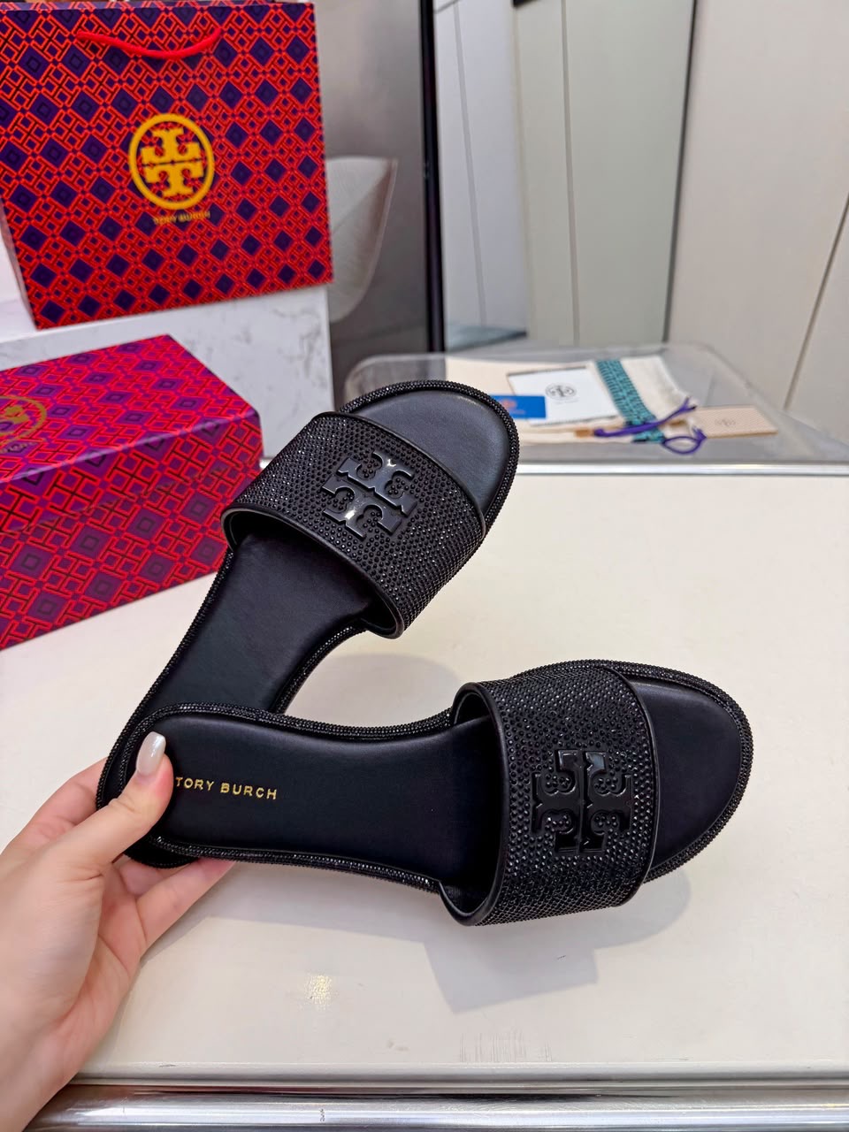 All Black Tory Burch Slide in sandals
