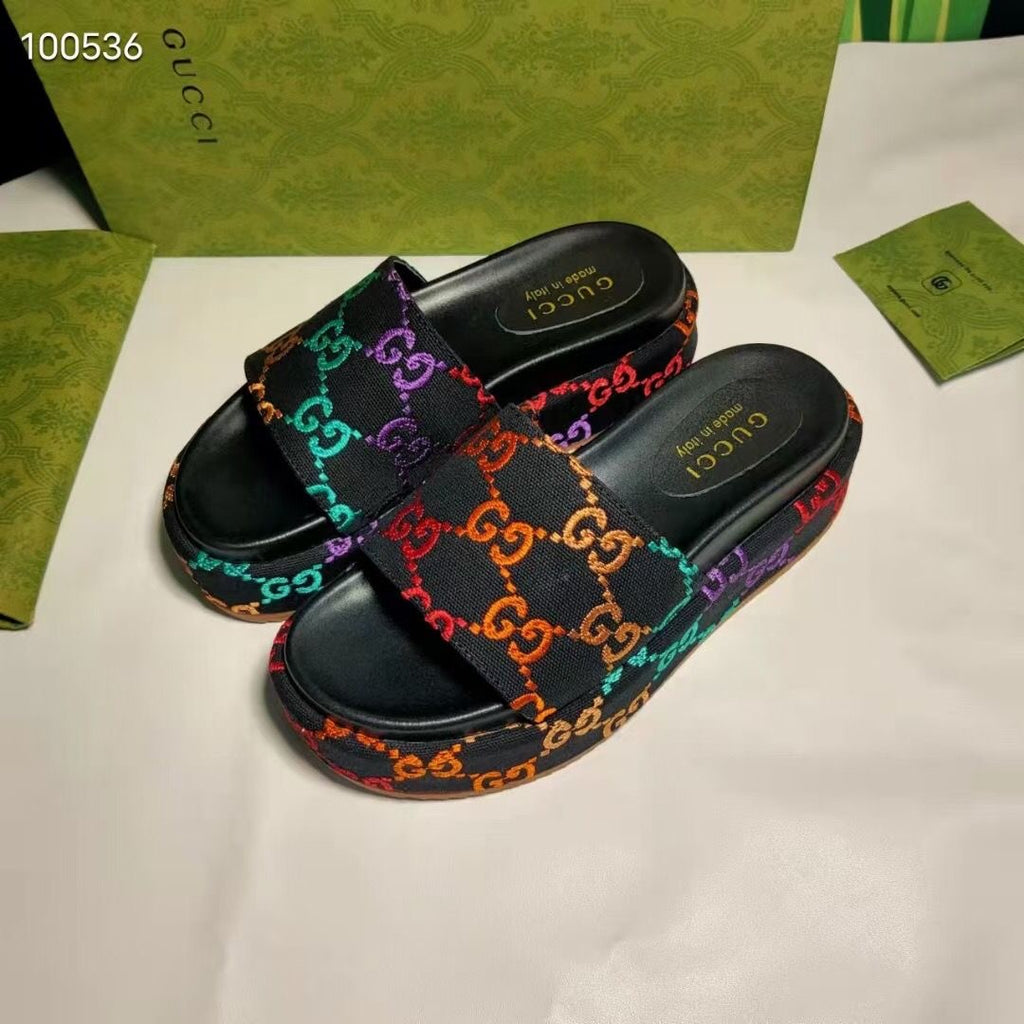 Gucci Multi Color Platform Sandals