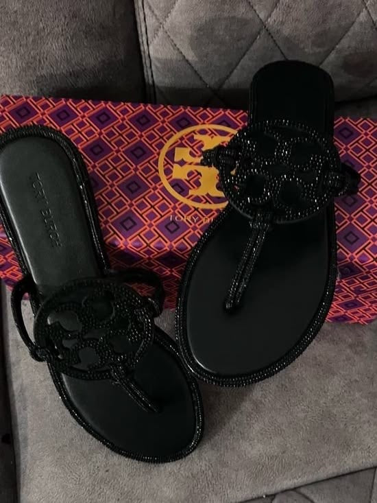 TB Black Rhinestone Sandals