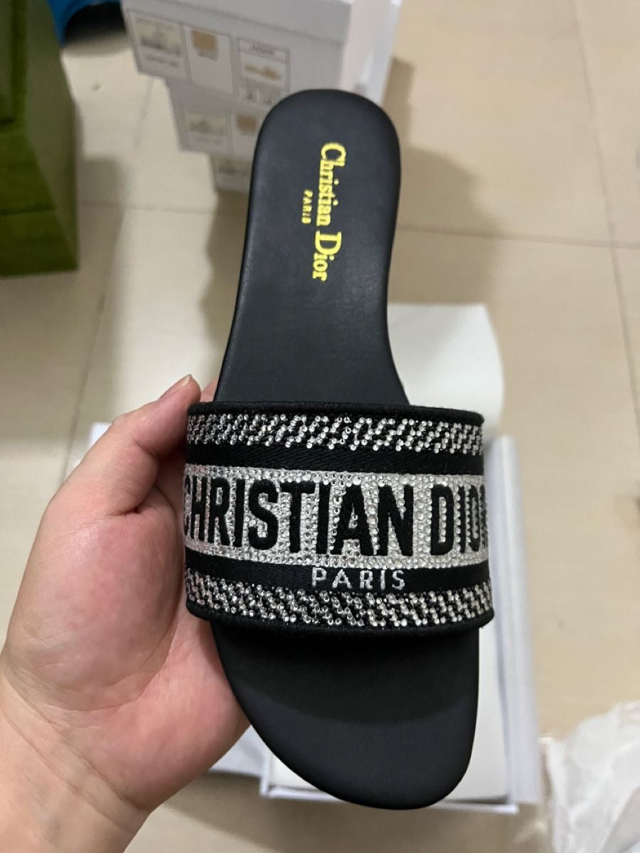 Christian Dior Sandals Black Silver Sparkly