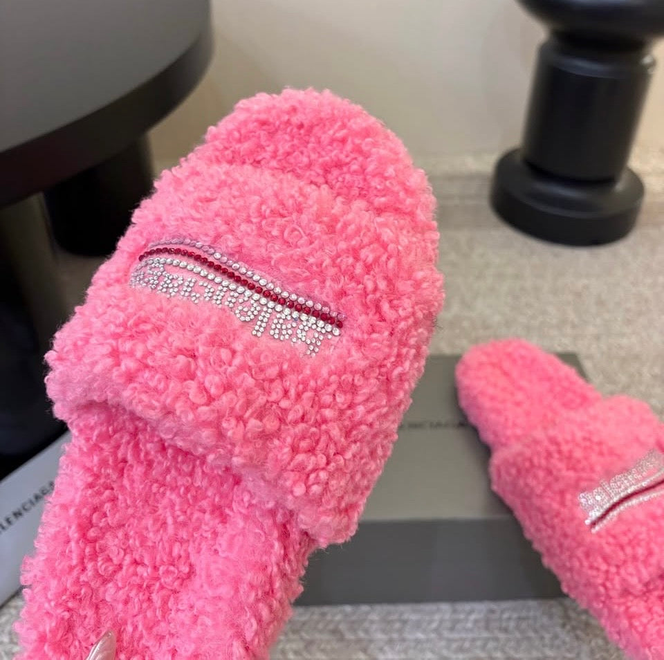 Balenciaga pink rhinestone slippers