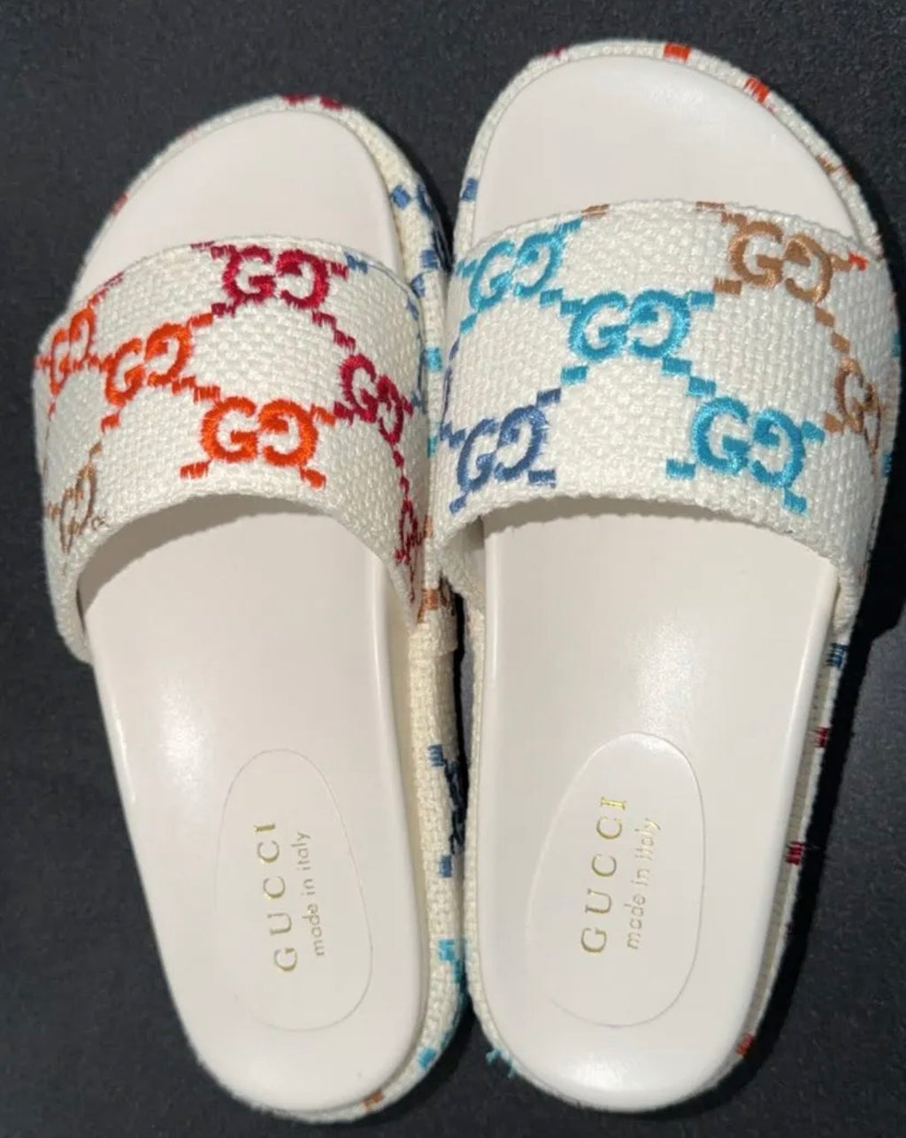 Gucci Multi Color White Platform Sandals