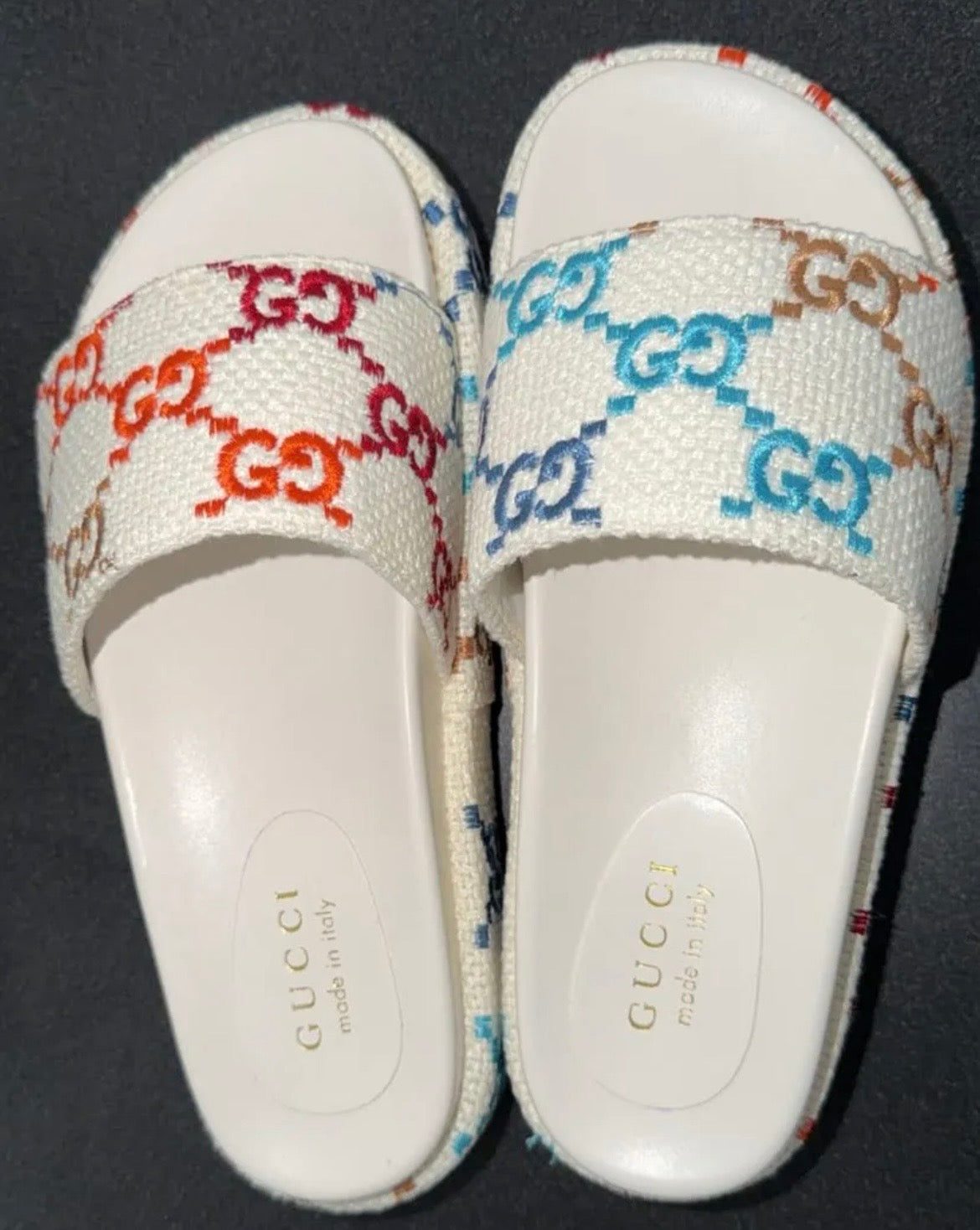 Gucci Multi Color White Platform Sandals