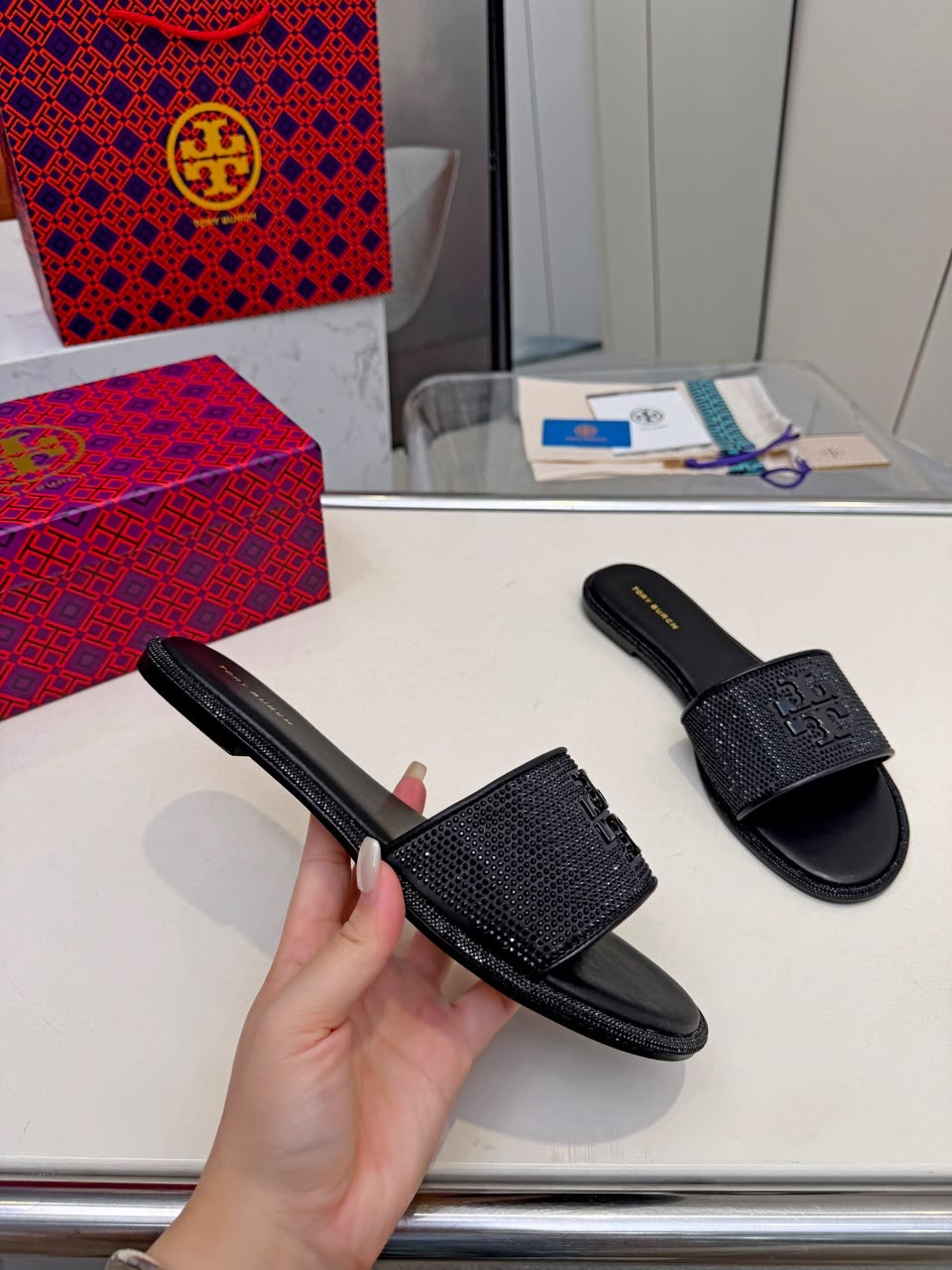 All Black Tory Burch Slide in sandals