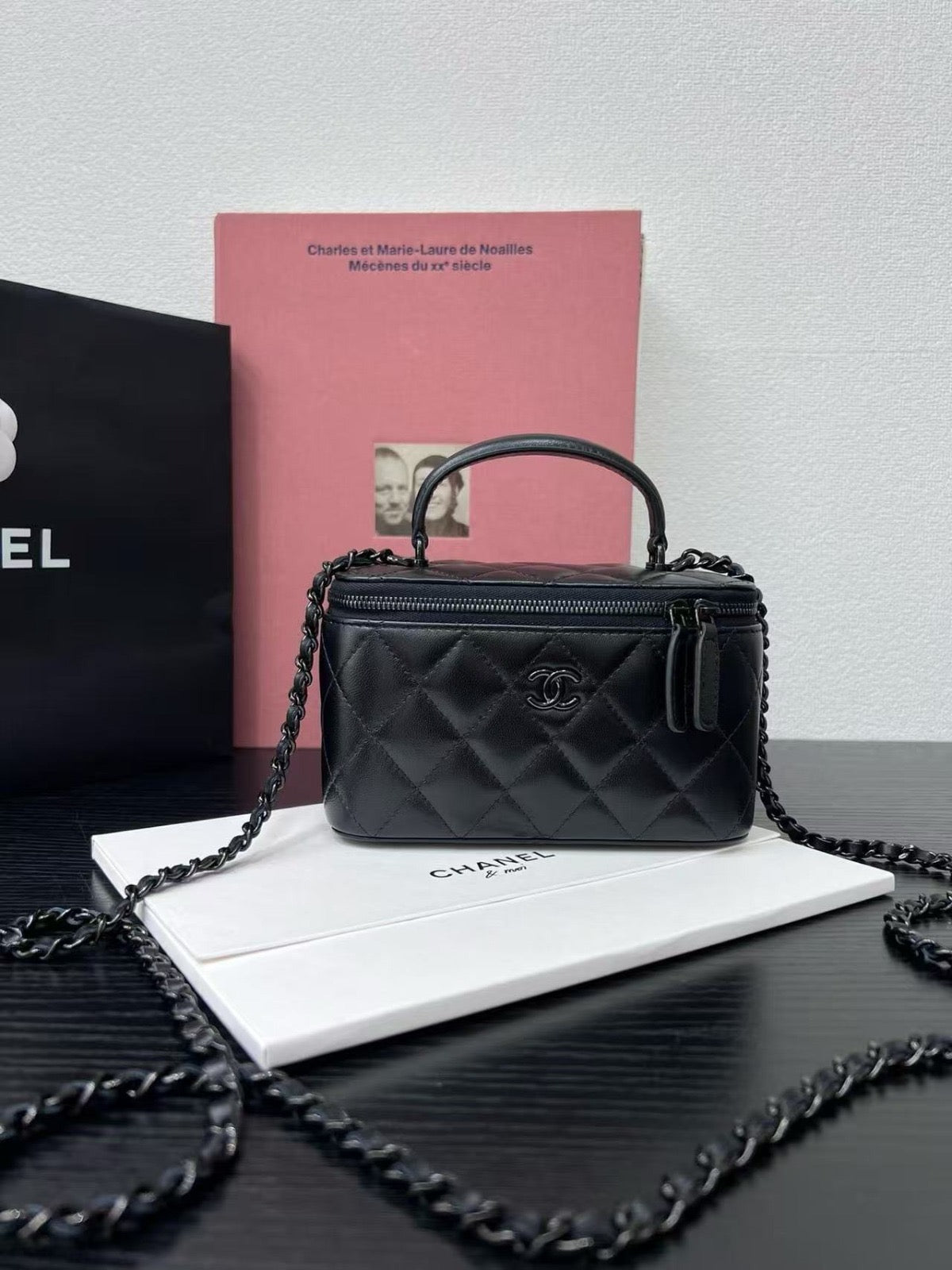 Chanel all black vanity bag