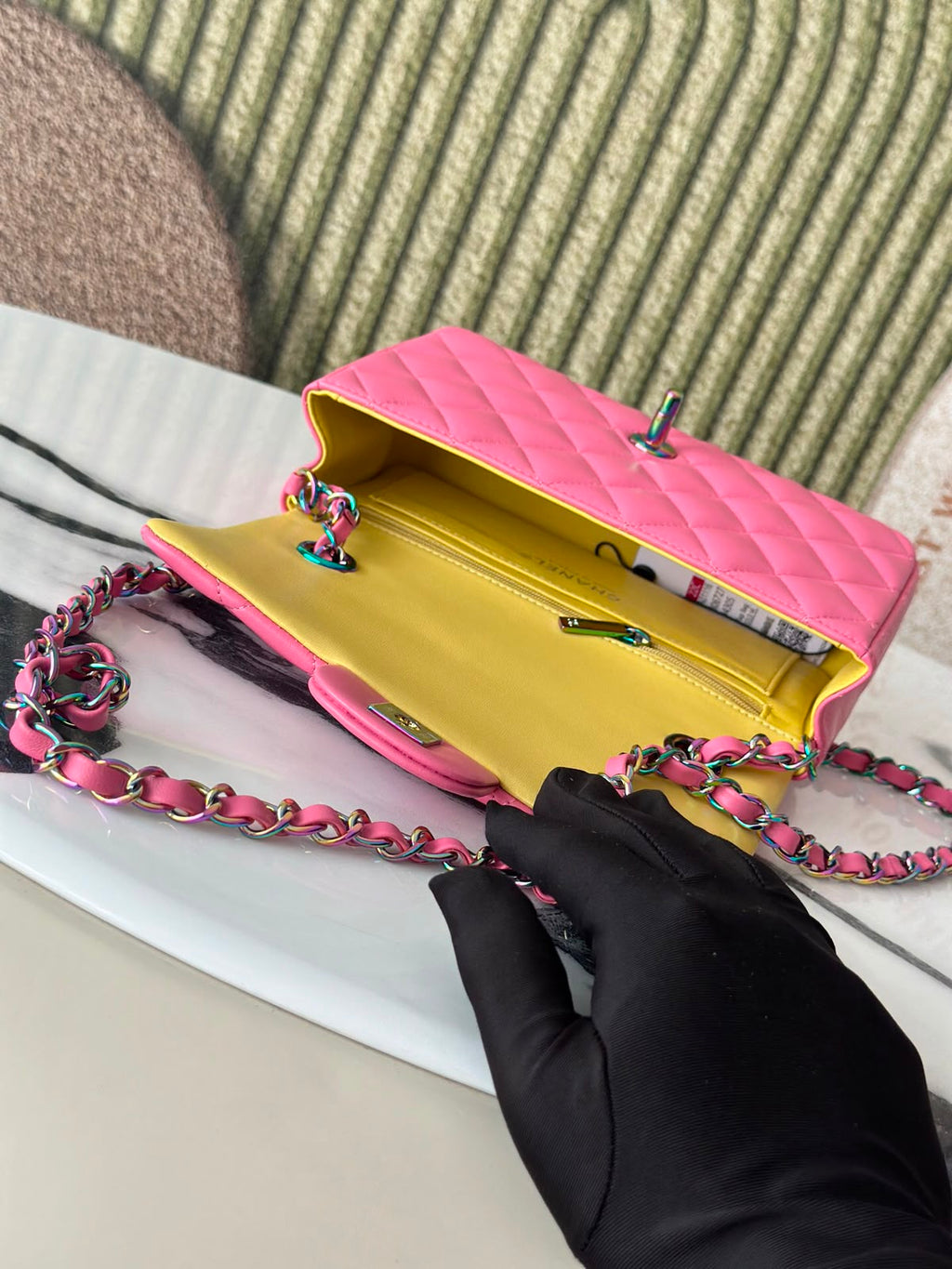 Chanel Handbag pink yellow