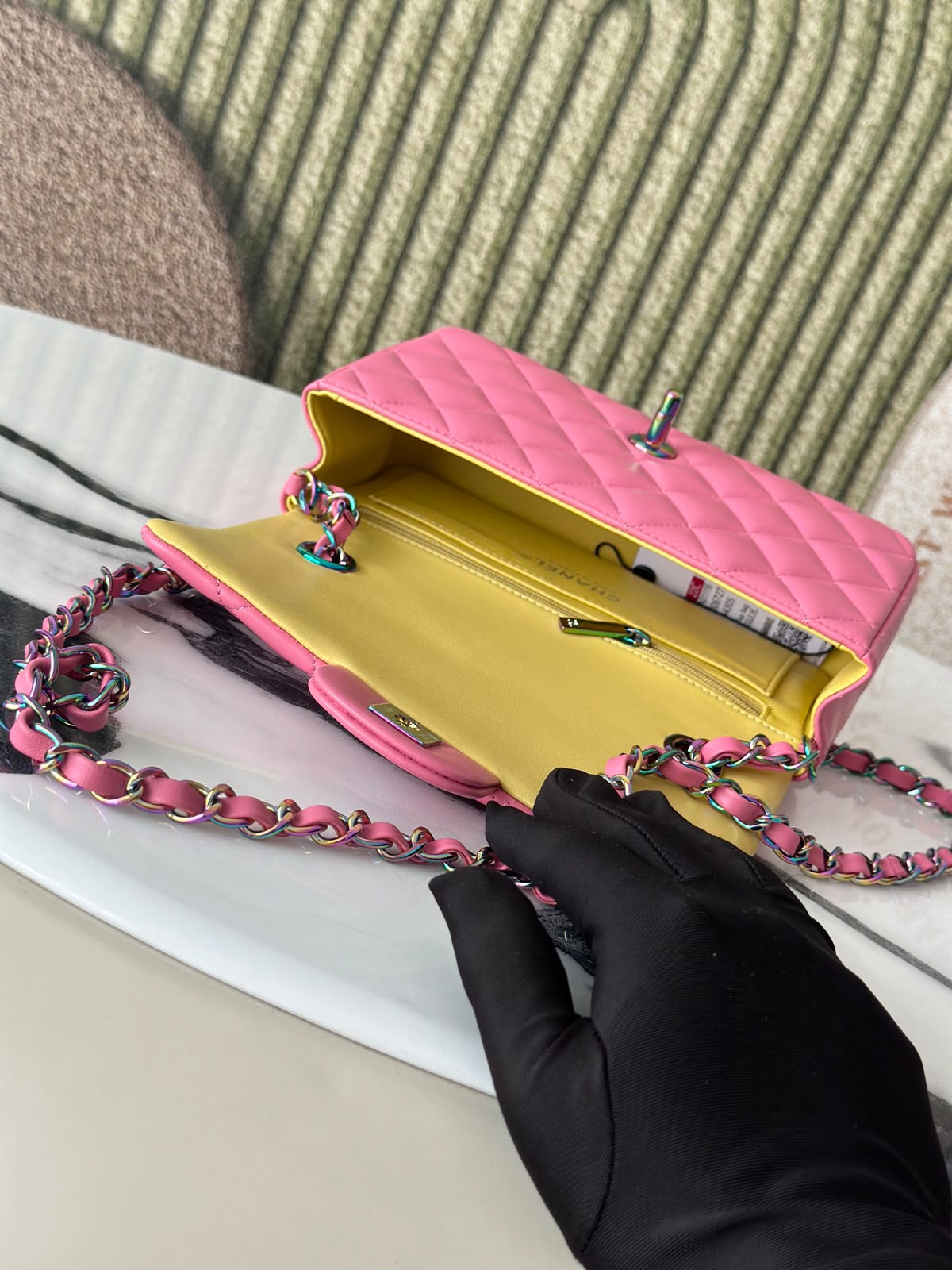 Chanel Handbag pink yellow