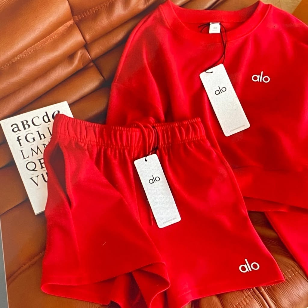 alo red shorts & long sleeve set