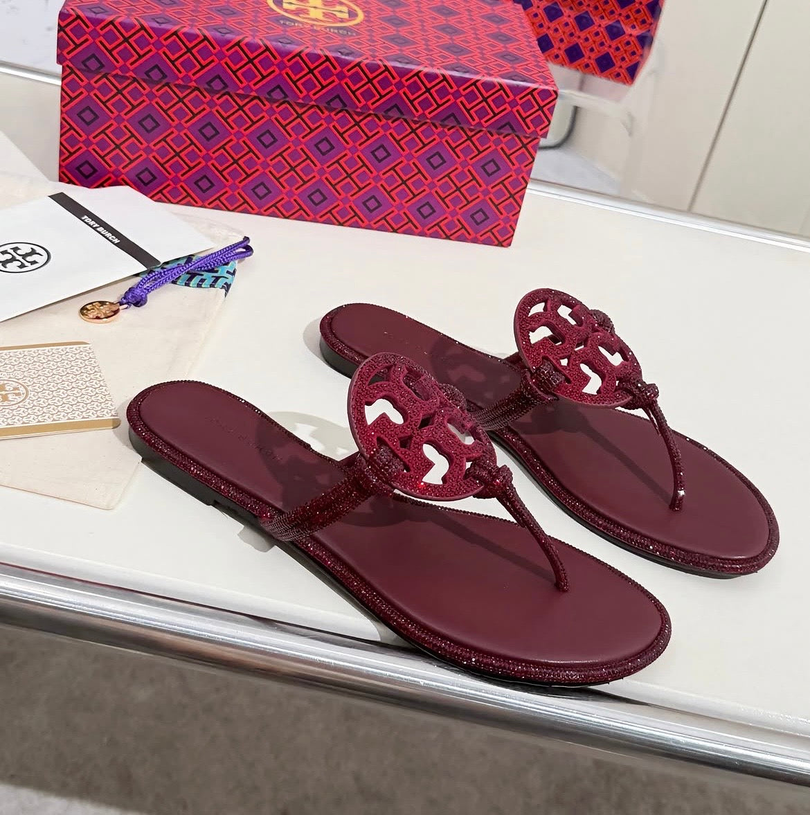 Tory Burch Burgundy Sandals