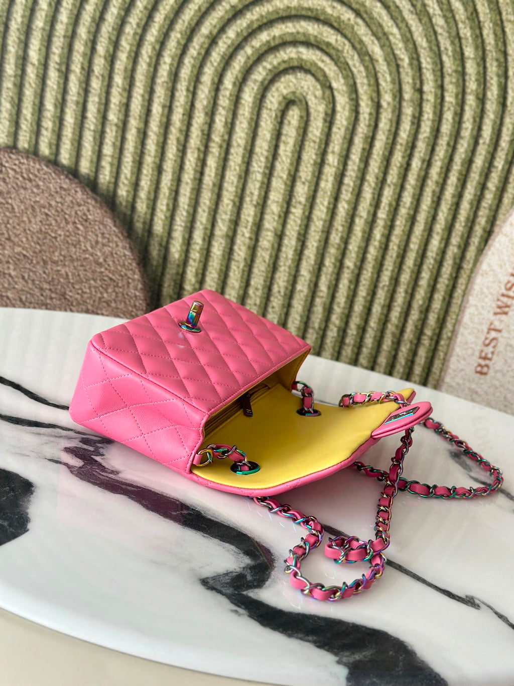Chanel Handbag pink yellow