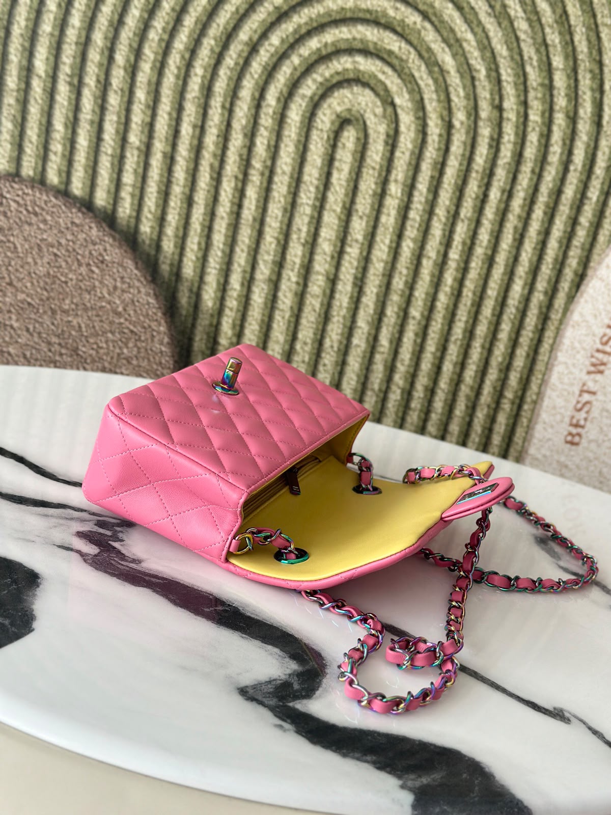 Chanel Handbag pink yellow