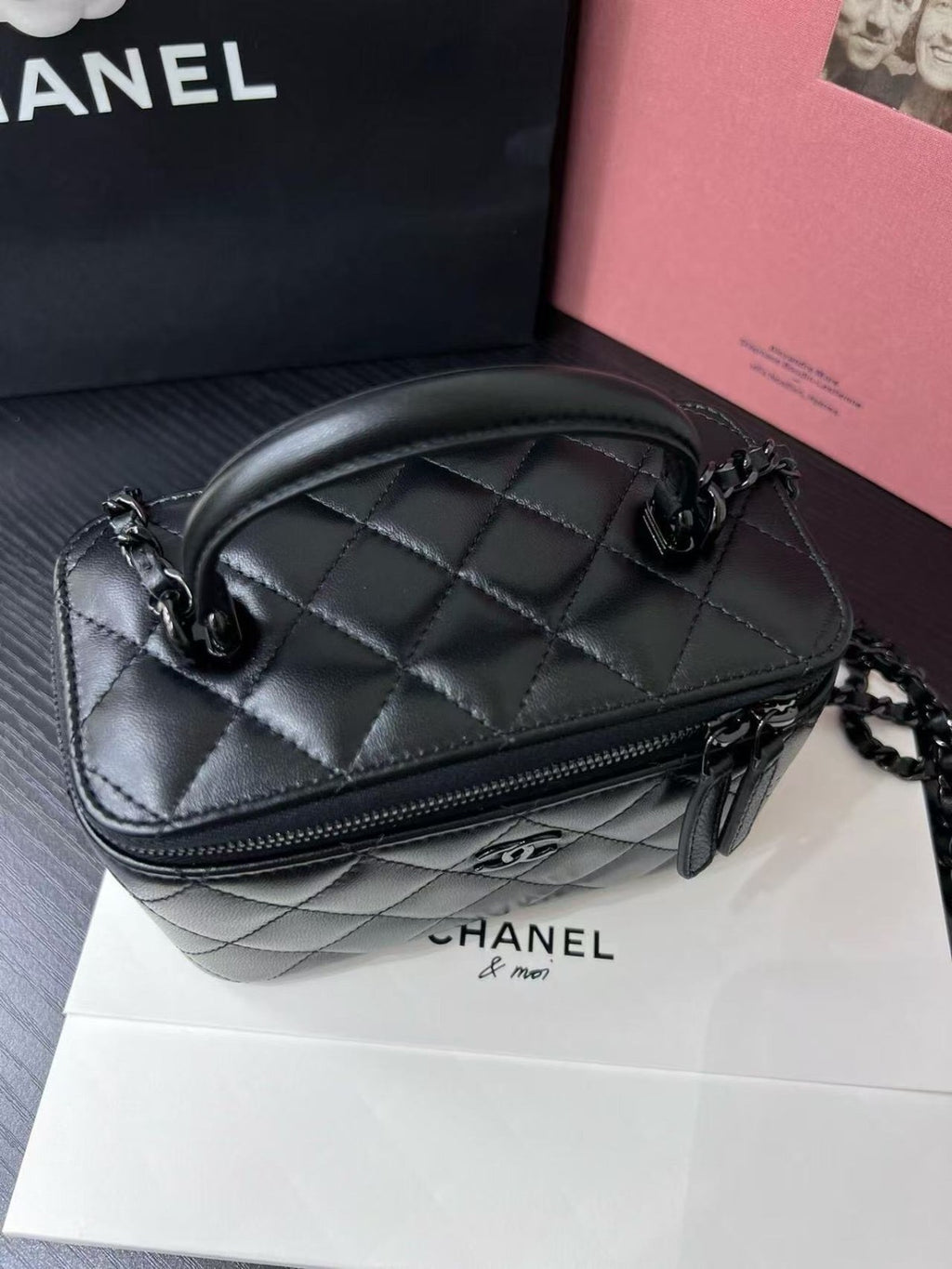 Chanel all black vanity bag