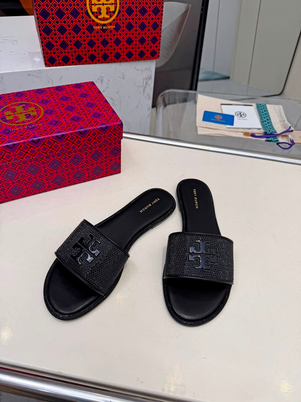 All Black Tory Burch Slide in sandals