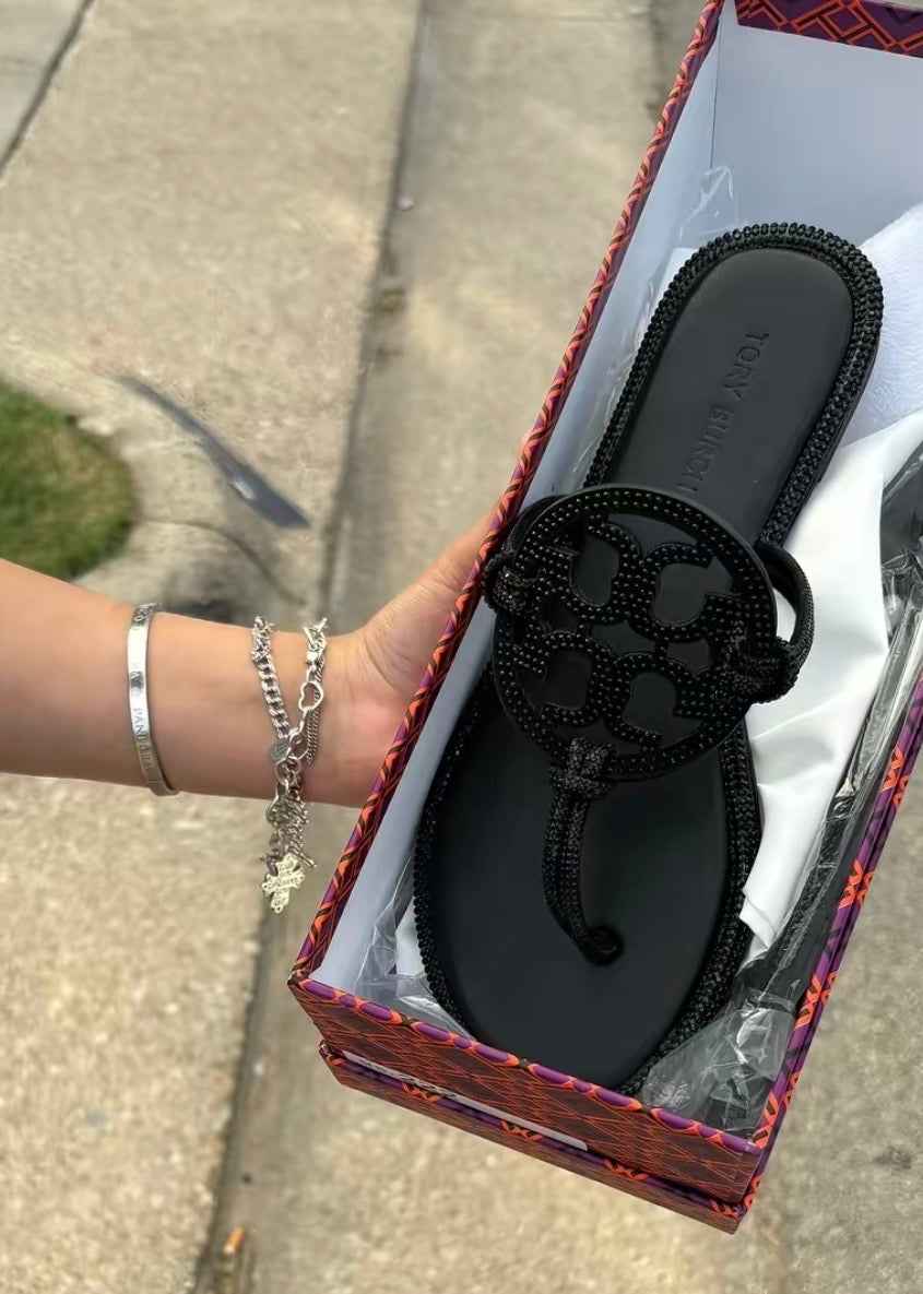 TB Black Rhinestone Sandals