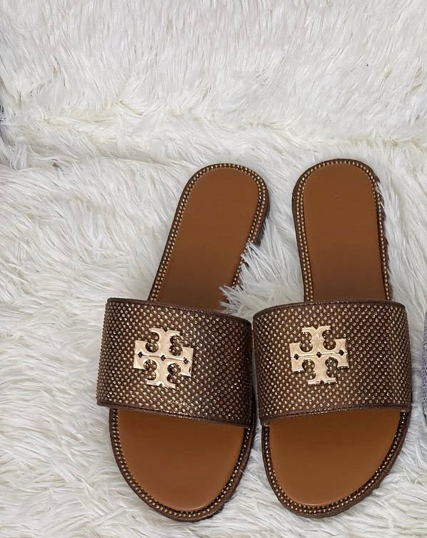 Tory Burch Brown/Gold Slide in Sandals