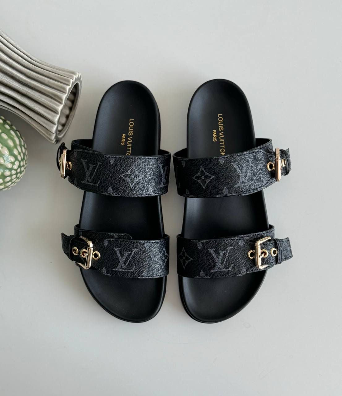 LV Sandals Black Grey