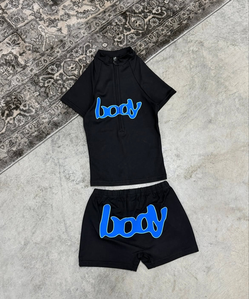 Bodybyraventracy black/blue shorts set