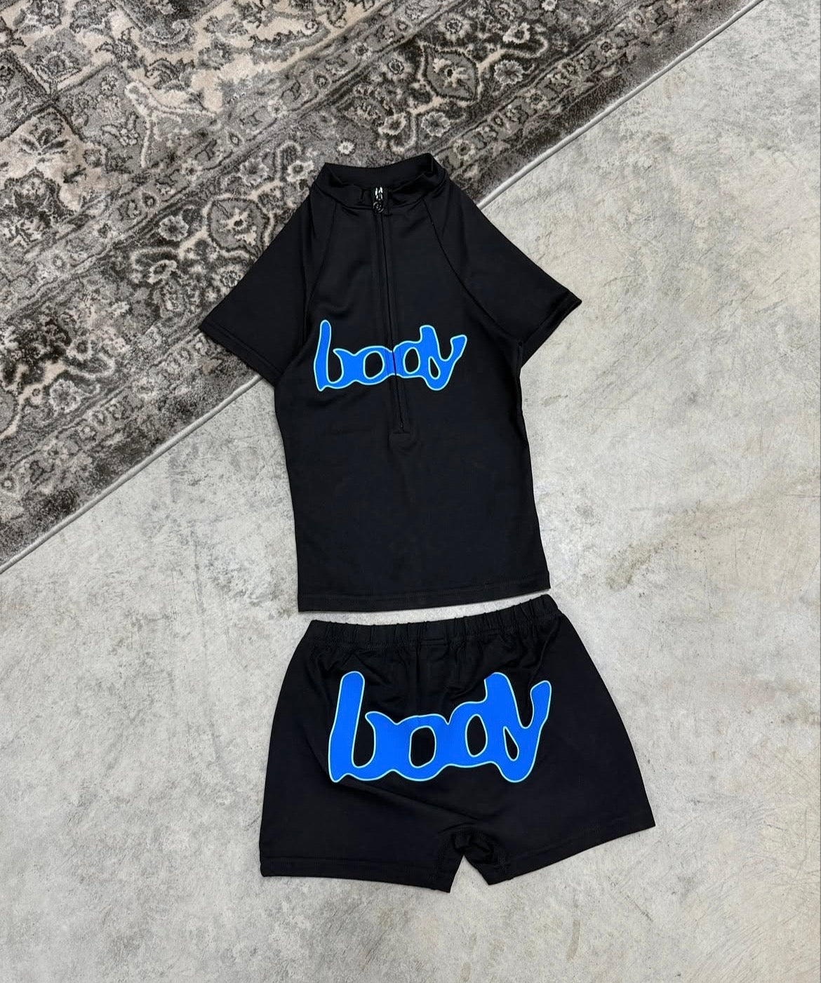Bodybyraventracy black/blue shorts set