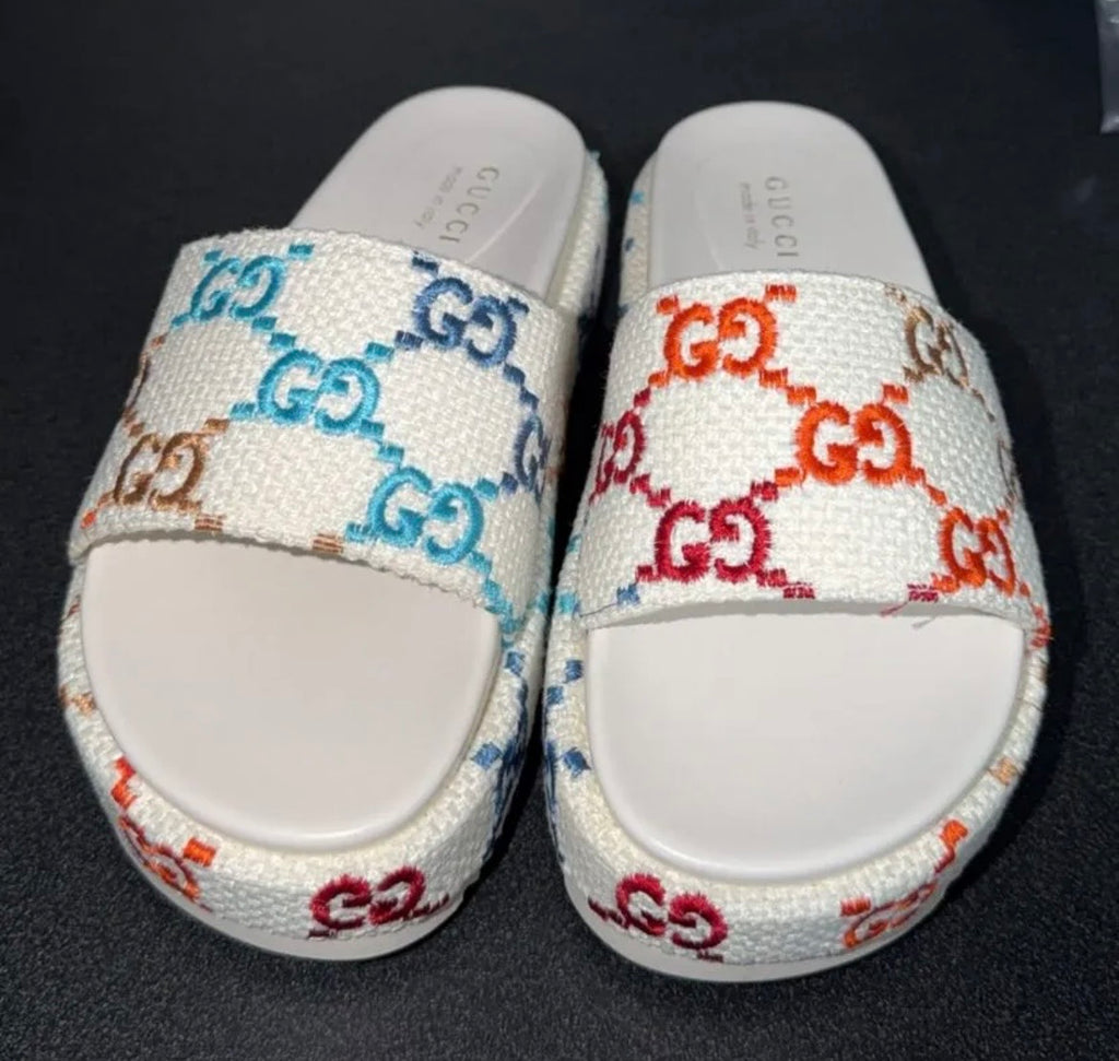 Gucci Multi Color White Platform Sandals