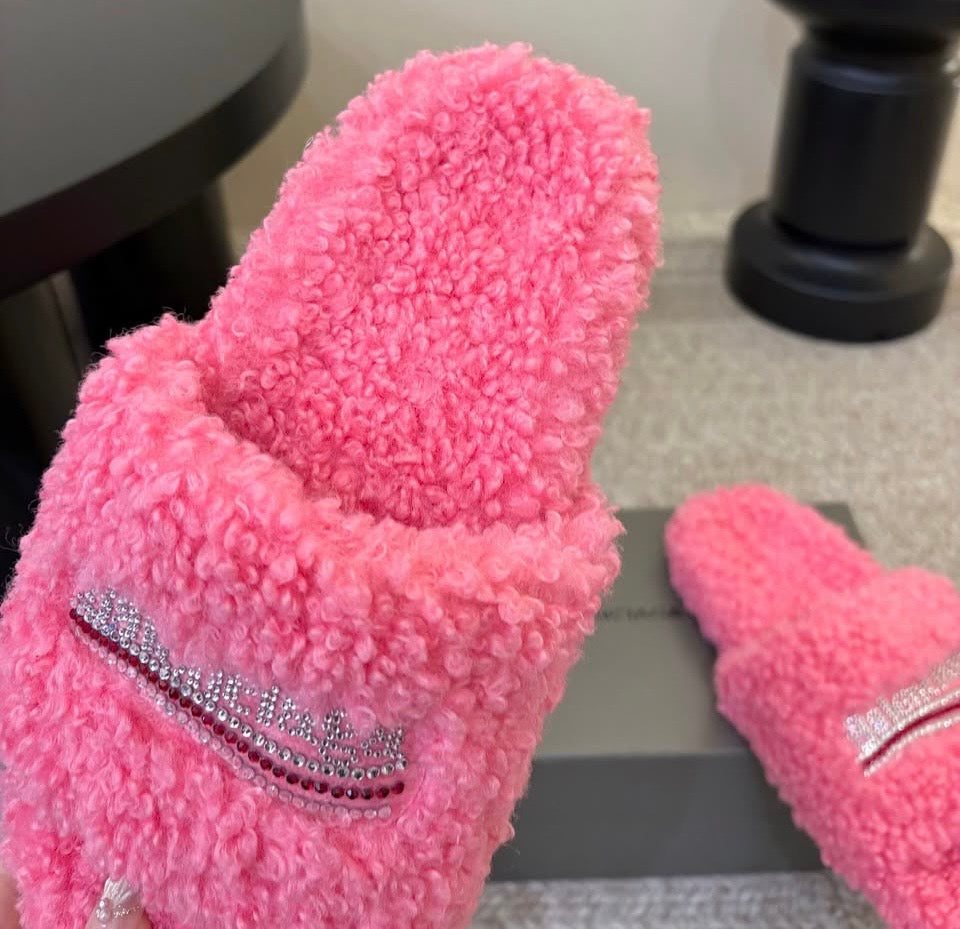 Balenciaga pink rhinestone slippers